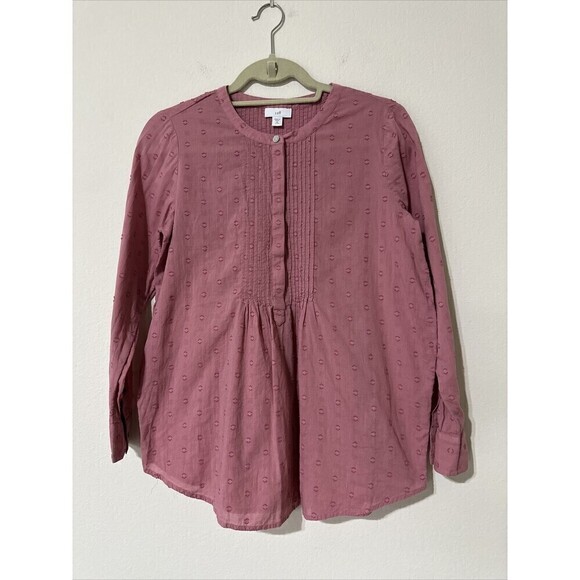 J Jill Clip-dot Popover Long Sleeve Blouse Tunic top Pink Size XS - Picture 1 of 5
